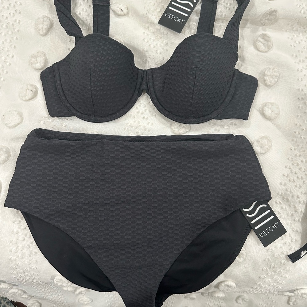 Vetchy Black Textured High-Waist Bikini Set Laguna